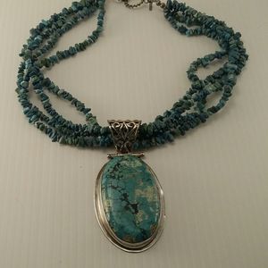 Blue Turquoise Pendant Necklace Sterling NWT